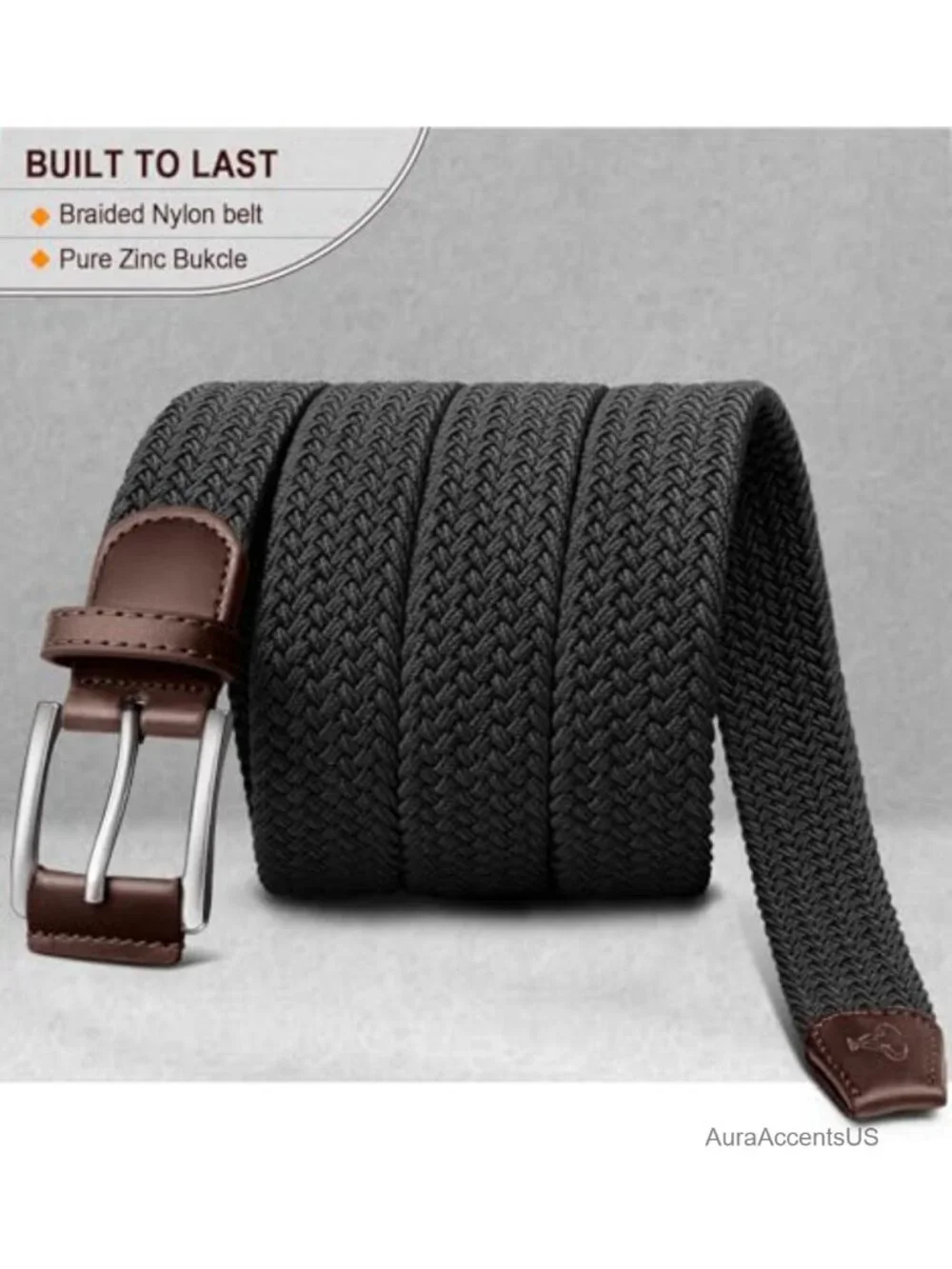 Braided Stretch Web Belt for Men, No Hole Snug Fit, Golf Casual Jeans